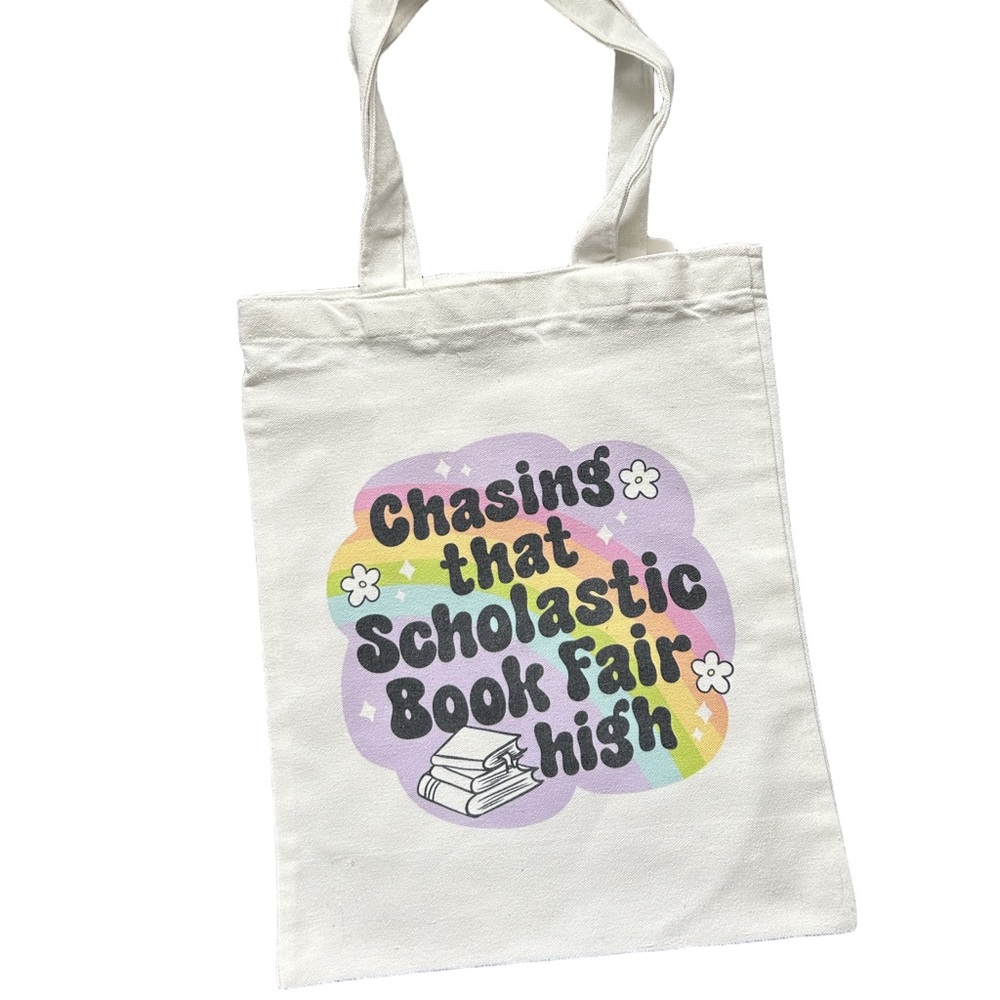 Chasing That Scholastic Book Fair High Tote Bag NWT Bookish Booknerd